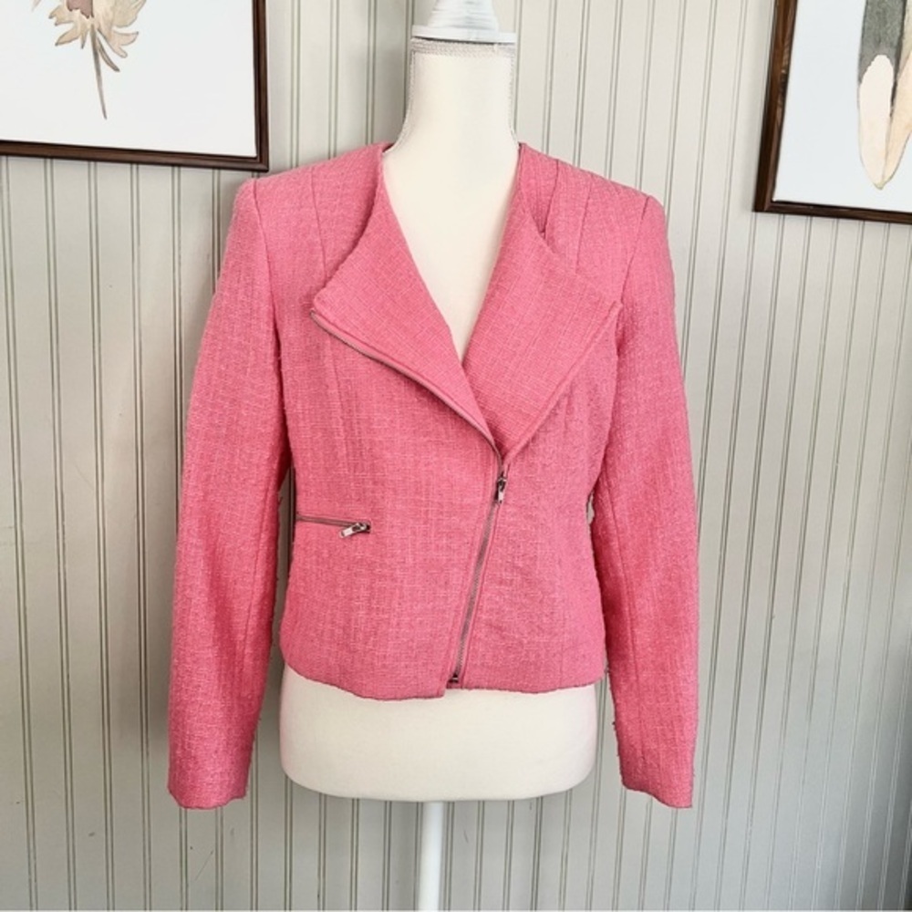 Pink Tweed Motorcycle Jacket Size 10 H&M